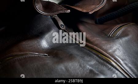 Detail of a worn leatherjacket. Stock Photo