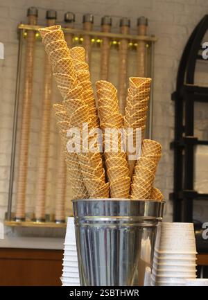 Empty Waffle Ice Cream Cones in the view Stock Photo