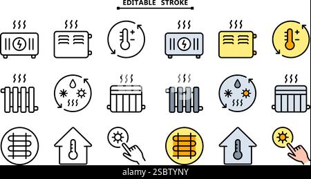 Hvac color icons set. Editable stroke. Home Heating Icon collection. Perfect for logos, stats and infographics. Simple signs for templates, web design Stock Vector