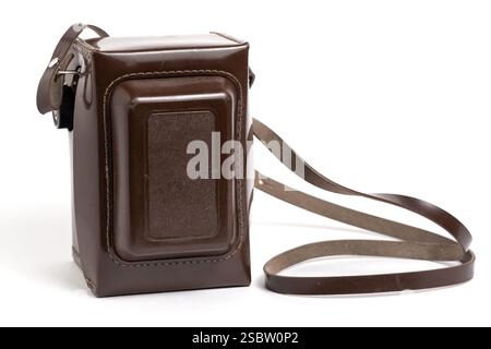 Vintage camera strap case on white background Stock Photo