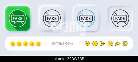 Fake news line icon. Stop propaganda conspiracy sign. Neumorphic buttons. Vector Stock Vector