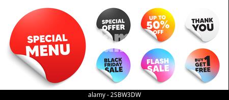 Special menu tag. Kitchen food offer. Sticker offer tags. Vector Stock Vector