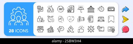 Education, Shipment and Alarm line icons. For web app, printing. App line icons. Vector Stock Vector