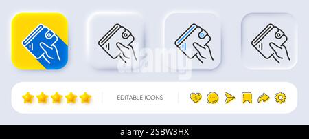Wallet line icon. Hand hold money purse sign. Neumorphic buttons. Vector Stock Vector