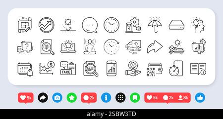 Architect plan, Lounger and Qr code line icons pack. For web app. Social media icons. Vector Stock Vector