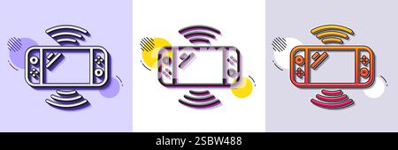 Game console line icon. Portable gamepad sign. Halftone dotted pattern. Vector Stock Vector