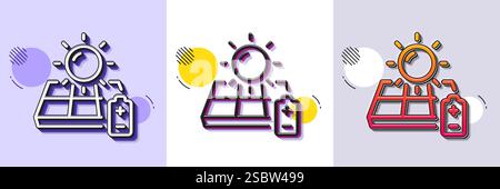 Solar panel line icon. Sun energy sign. Halftone dotted pattern. Vector Stock Vector