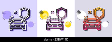 Car secure line icon. Insurance shield sign. Halftone dotted pattern. Vector Stock Vector