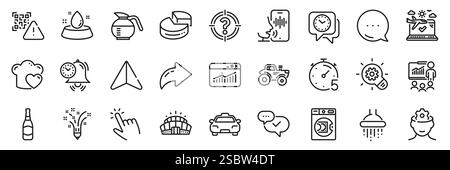 Taxi, Qr code and Pie chart line icons pack. For web app. App line icons. Vector Stock Vector