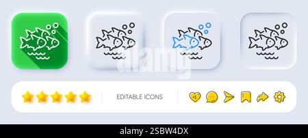 Fish school line icon. Shoal of gill-bearing animals sign. Neumorphic buttons. Vector Stock Vector