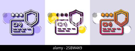 Payment protection line icon. Credit card secure sign. Halftone dotted pattern. Vector Stock Vector