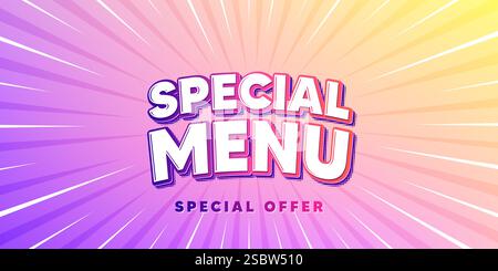Special menu tag. Kitchen food offer. Offer sun rays banner. Vector Stock Vector