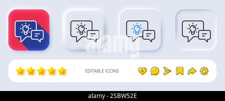 Idea lamp with Speech bubbles line icon. Neumorphic buttons. Vector Stock Vector