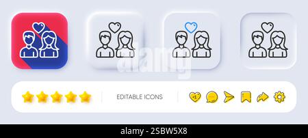 Couple line icon. Users with Heart sign. Neumorphic buttons. Vector Stock Vector