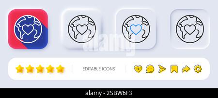 World donation line icon. Global charity sign. Neumorphic buttons. Vector Stock Vector
