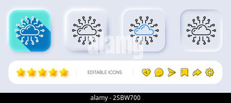 Cloud computing network line icon. Internet data storage sign. Neumorphic buttons. Vector Stock Vector