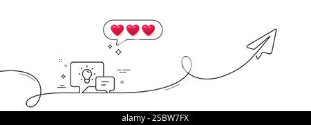 Idea lamp with Speech bubbles line icon. Continuous line with plane. Vector Stock Vector