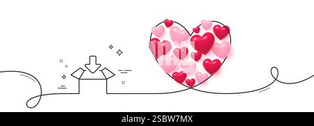 Get box line icon. Open delivery parcel sign. Cargo package. Continuous line big heart. Vector Stock Vector
