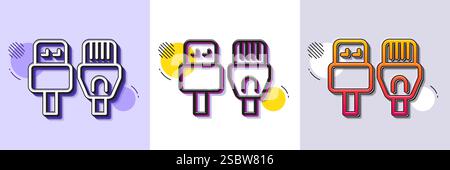 Computer cables line icon. Usb, rj45 connection wires sign. Halftone dotted pattern. Vector Stock Vector