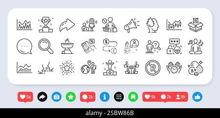 Credit card, Safe time and Qr code line icons pack. For web app. Social media icons. Vector Stock Vector