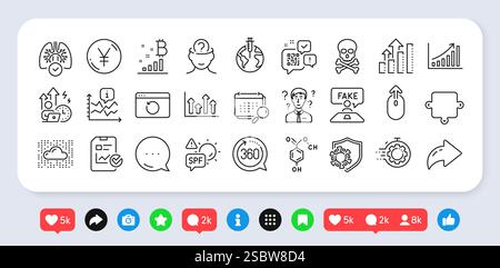 Swipe up, Graph chart and Calendar line icons pack. For web app. Social media icons. Vector Stock Vector