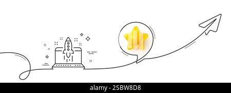 Start business line icon. Launch crowdfunding project sign. Continuous line with plane. Vector Stock Vector