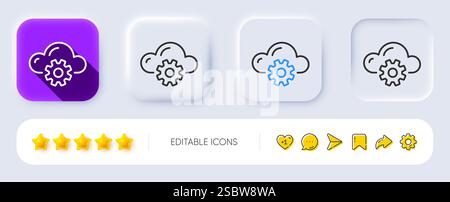 Cloud computing process line icon. Internet data storage sign. Neumorphic buttons. Vector Stock Vector