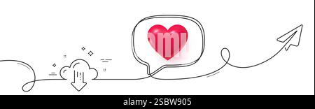 Cloud computing download line icon. Internet data storage sign. Continuous line with plane. Vector Stock Vector