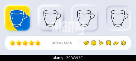 Tea cup line icon. Tableware coffee mug sign. Neumorphic buttons. Vector Stock Vector