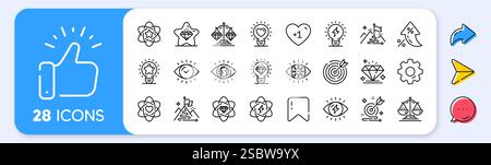 Mission, Vision, Values line icons. Business strategy, target goal and diamond set. App line icons. Vector Stock Vector