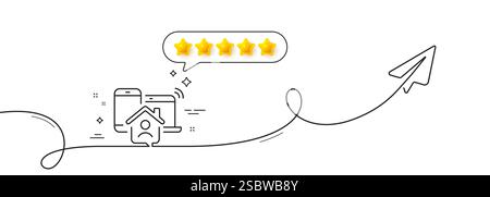 Work at home line icon. Freelance job sign. Continuous line with plane. Vector Stock Vector