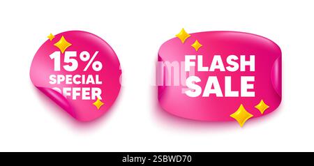 15 percent discount offer. Sale price promo sign. Sticker flash sale tag. Vector Stock Vector