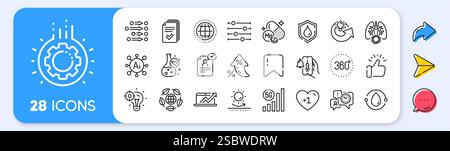 Waterproof, Globe and 360 degrees line icons. For web app, printing. App line icons. Vector Stock Vector