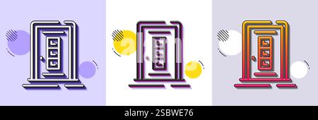 Door line icon. Building entrance sign. Halftone dotted pattern. Vector Stock Vector