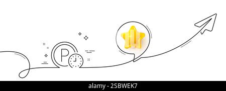 Parking time line icon. Car park clock sign. Continuous line with plane. Vector Stock Vector