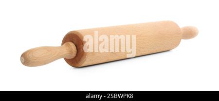 One wooden rolling pin isolated on white Stock Photo