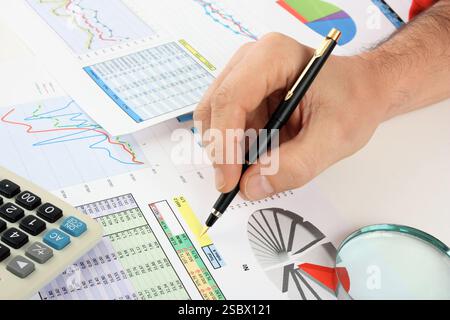 Graphs tables and documents laid on the table Stock Photo