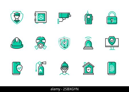 Security system and protection - set of line design style icons Stock Vector