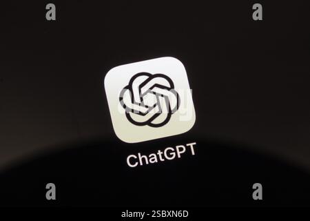 ChatGPT application app from the US software company OpenAI on the display of an iPhone. Germany Stock Photo