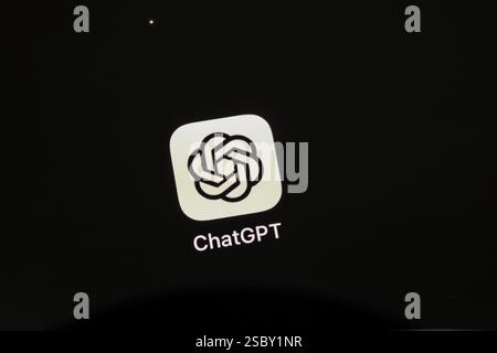 ChatGPT application app from the US software company OpenAI on the display of an iPhone. Germany Stock Photo