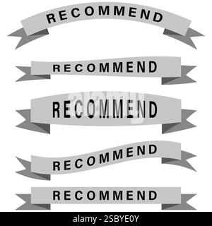 Recommendation ribbons. Elegant vector design. Gray curved banners. Bold typography shapes. Stock Vector