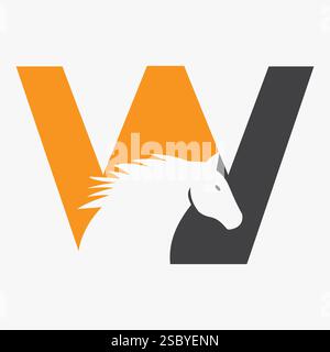 Initial Horse Logo On Letter W Concept With Horse Head Symbol For Racing Sign Stock Vector