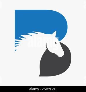 Initial Horse Logo On Letter B Concept With Horse Head Symbol For Racing Sign Stock Vector