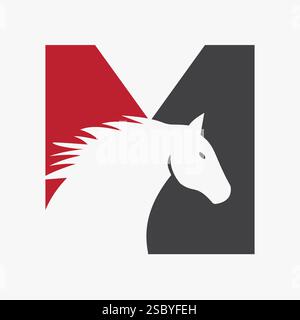 Initial Horse Logo On Letter M Concept With Horse Head Symbol For Racing Sign Stock Vector
