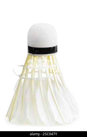 Shuttlecock made from natural feather for badminton over white background Stock Photo