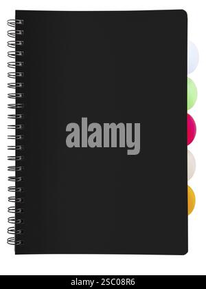 Closed black notepad notebook with multicolored bookmarks Stock Photo