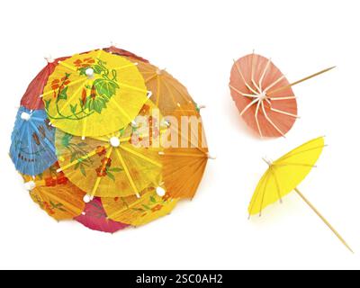 Multicolored cocktail umbrellas against the white background Stock Photo