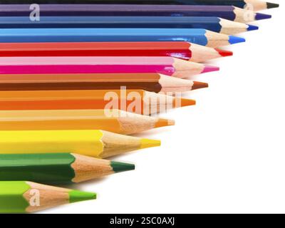 Row Of Coloured Pencils Over The White Background Riga, Latvia, Europe Stock Photo