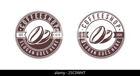 Coffee shop logo. Retro badge coffee beans stamp logo vector design. premium coffee shop bar brand Stock Vector