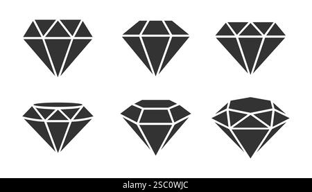 Set of diamonds in flat style. Abstract black diamond gemstone collection Stock Vector